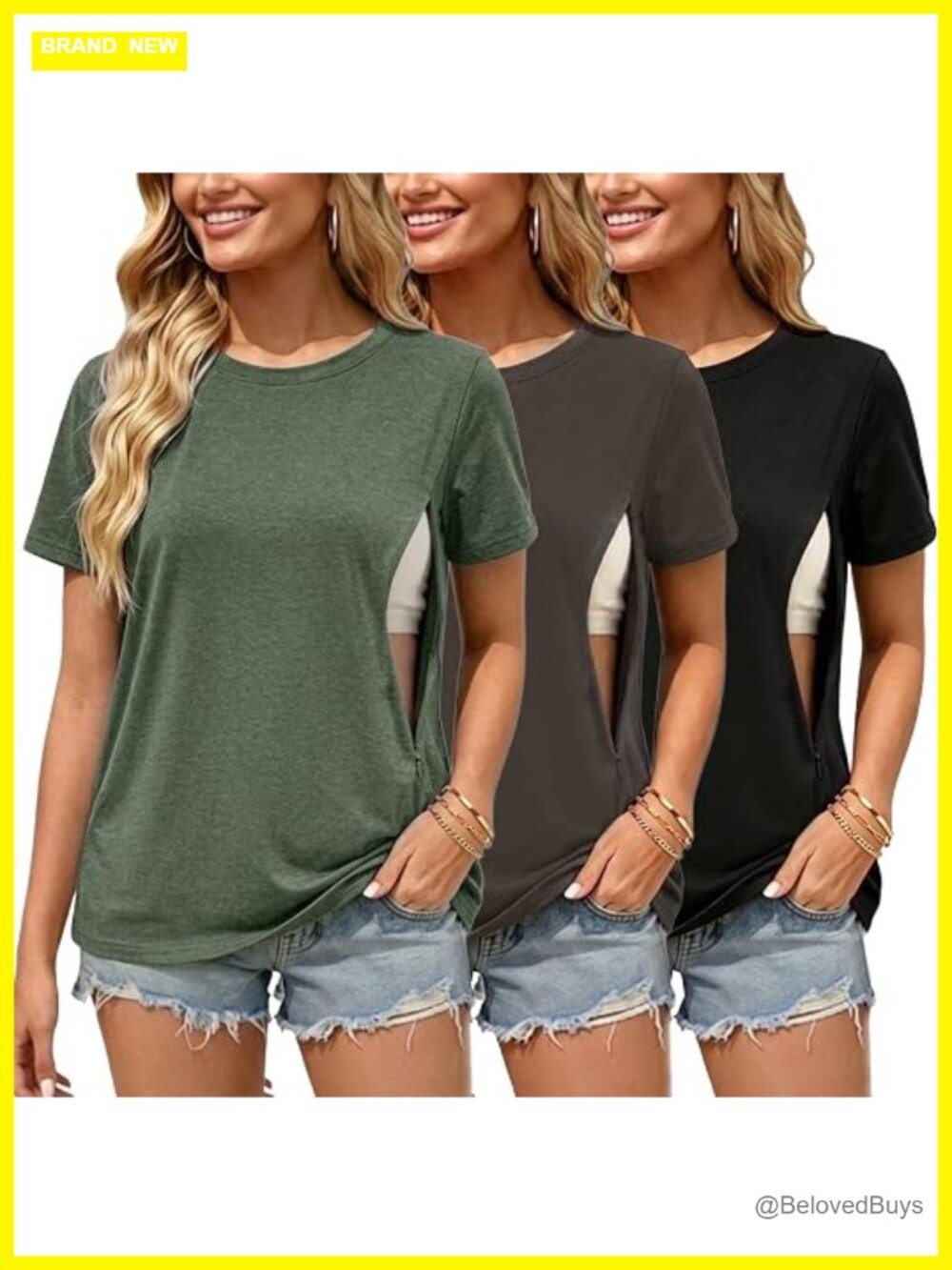 3-Pack Nursing Shirts with Hidden Zippers Loose Fit Maternity Tops